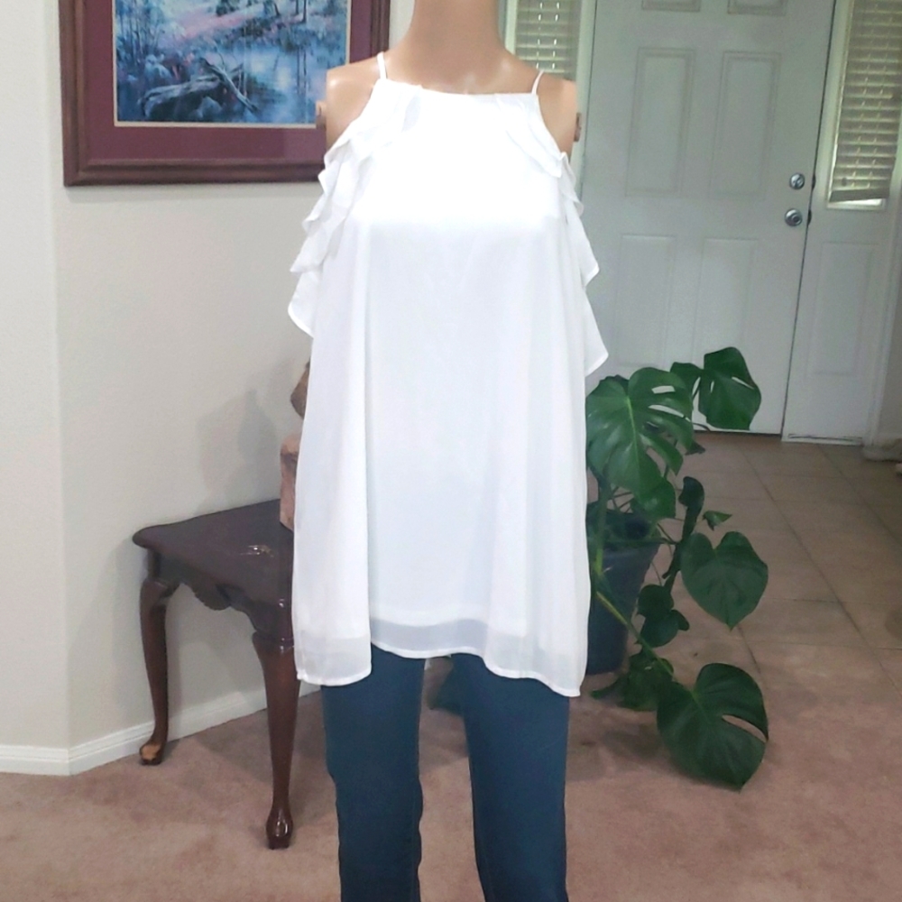 Jodifl L flowy tunic spaghettistrap two tier ruffle trim flowy fem
